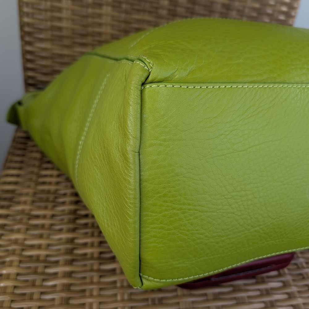 Cole Haan Lime Green Pebbled Leather Hobo Shoulder Bag Tote Silver Tone Hardware - Picture 8 of 16